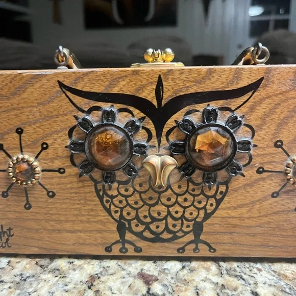 Enid Collin’s • Vintage • 1960’s • Wooden Box Bag • Night Owl • Beaded - Picture 7 of 14